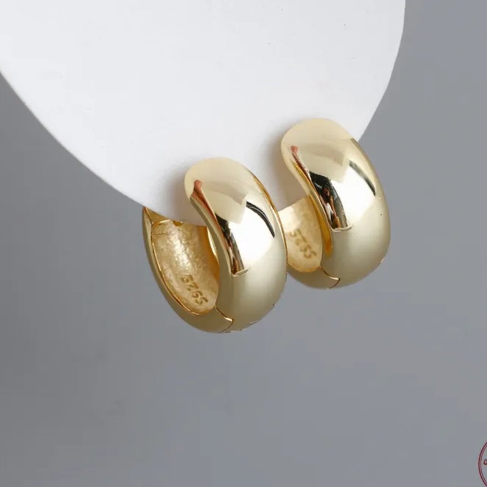 925 Sterling Silver Simple European Golden Wide Hoop Earrings / 10mm
